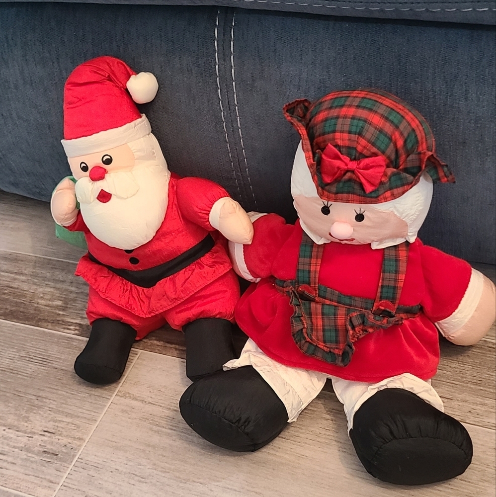 Vintage Mr & Mrs Clause Christmas Nylon 12" & 14" Plush